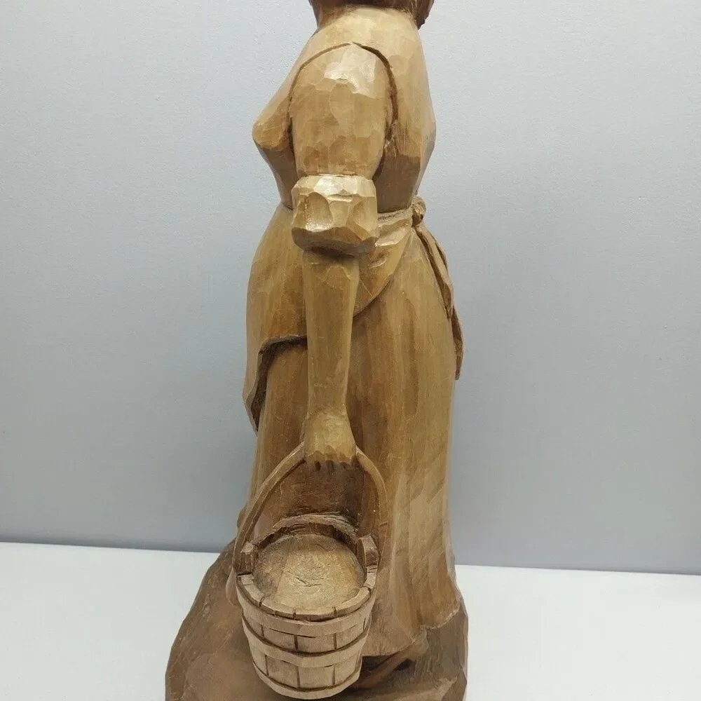 Hand Carved Farm Woman Peasant Folk Art Sculpture 19